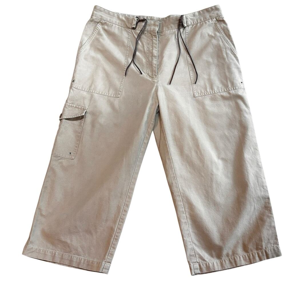 Vintage LRL Ralph Lauren Wide Leg Crop Utility Chino Pants Leather Ties Size 14